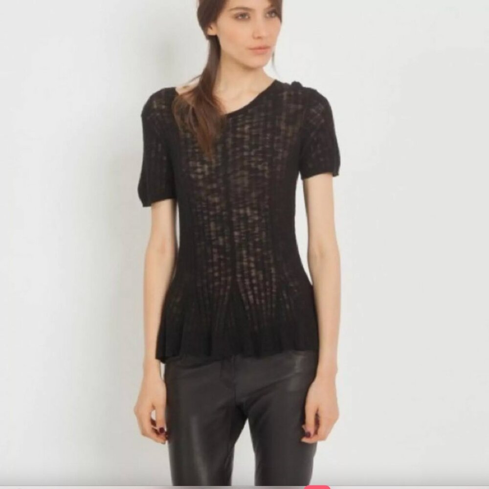 NWT Maje black peplum short sleeve sweater top Sz 3